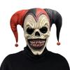 Menacing Clown Mask with Horns - Bleeding Skull Bell Earrings & Pumpkin Pendants for Halloween Cosplay Parties & Haunted Houses