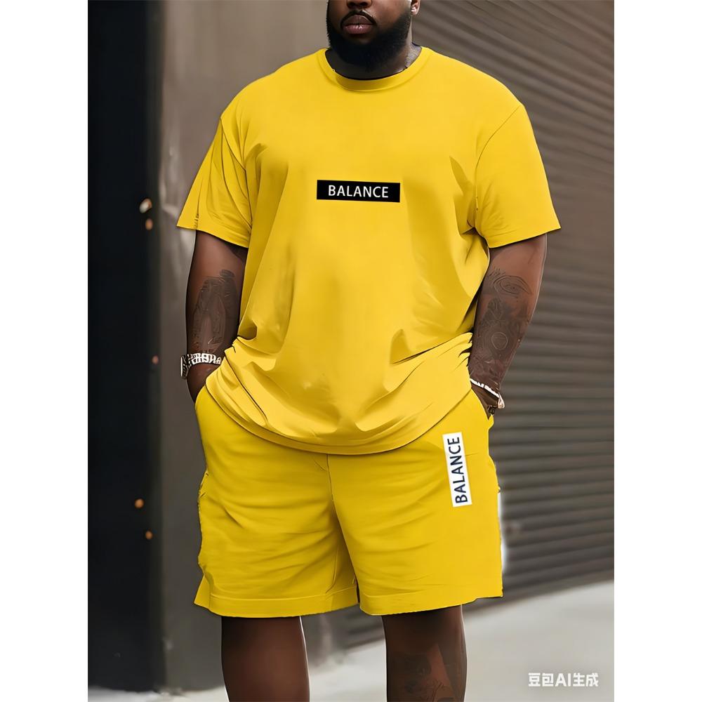 Men's Plus Size T-shirt Set Summer Short-sleeved Shorts Suit Fashion Classic Retro Print Suit Casual and Breathable Suit for Man