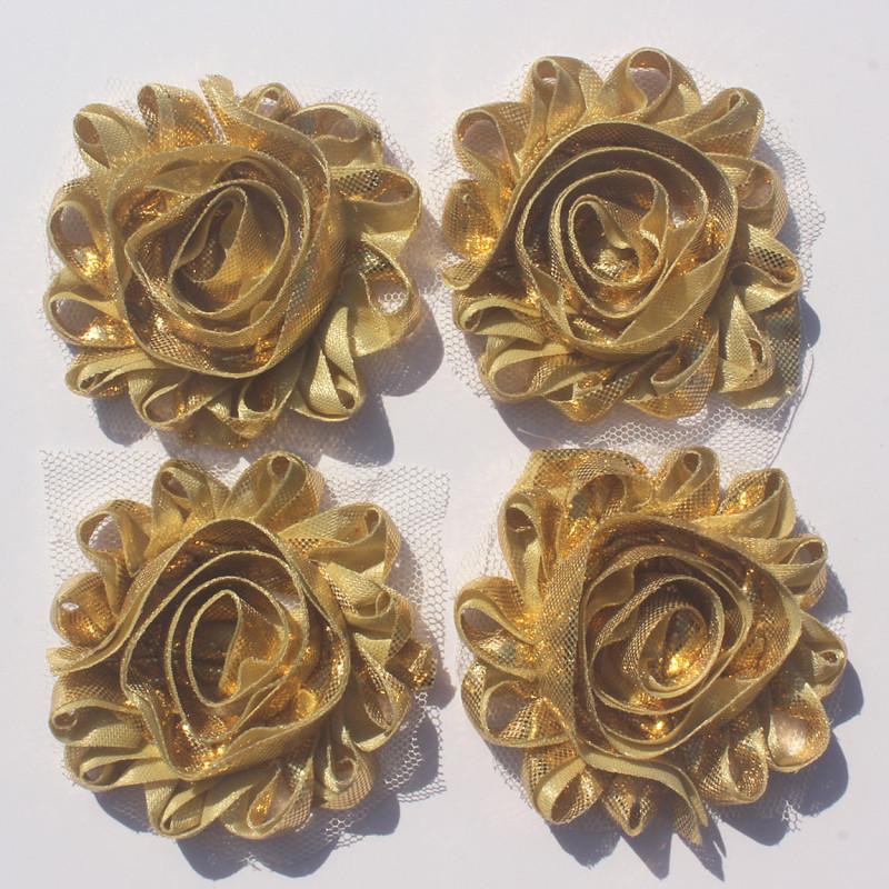 1y 2.5 Inch Shiny Fabric Flowers for Princess Girls Headbands Hair Accessories Kids Shirts Dress Shoes DIY Crafting Flowers
