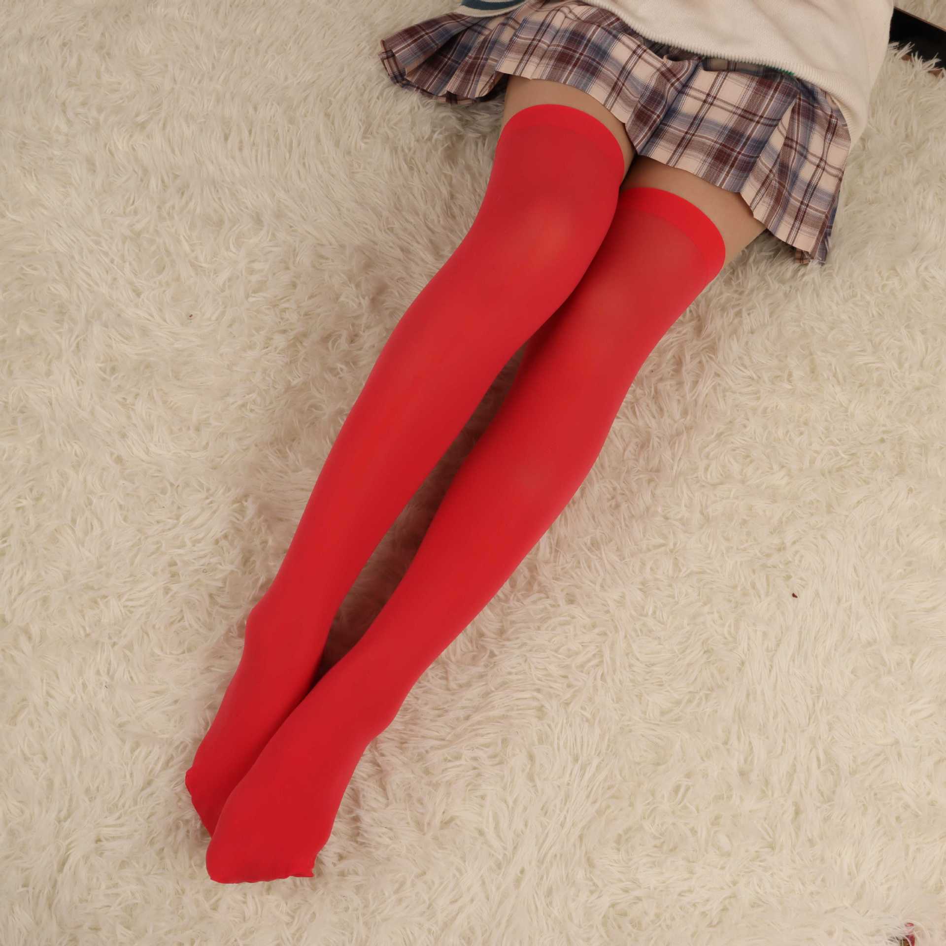 

thin leg knee socks women s long tube high tube socks spring autumn and winter leg thigh socks one piece long tube approx. 52cm кавун червоний колір