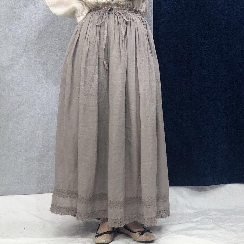 Johnature Fuste Broderie Vintage In Toamna Cravata Taie Elastica Femei Fuste