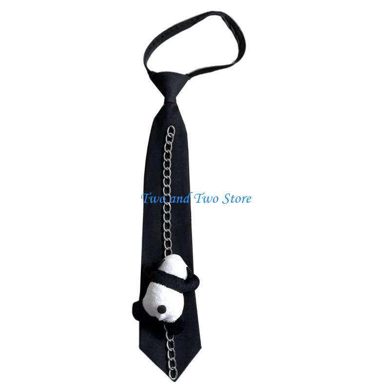 HX6F Punk Pre Tied Panda Ties with Cartoon Panda for Women Girls for Normal Shirt Or Blouse Uniform Pre Tied