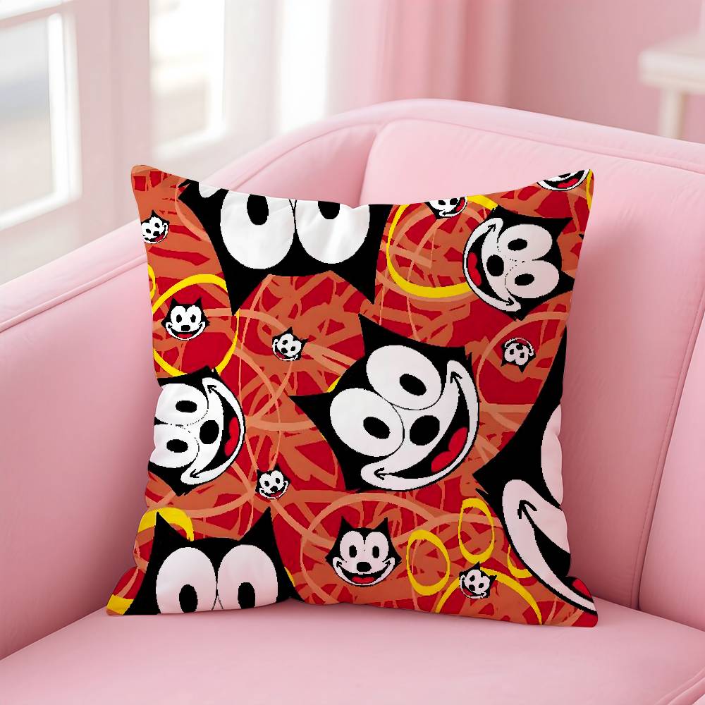 F-Felix The Cat Exquisite Pillow Case Anti-dustmite Pillow Invisible Zipper Silky Short Plush Sofa Cushion Cover