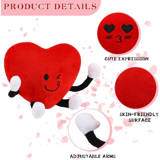 Syhood 4 Pcs Heart Stuffed Plush for Valentine's Day Gifts Plush Love Pillow Cushion Toys Red Heart Stuffed Figure Toys for Boys Girls Classroom
