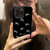 INS Korean Full screen Small Bow Black Phone Case for iPhone 17 16 15 14 13 12 11 Pro Max X Plus Air Glossy Film Hard PC Cover