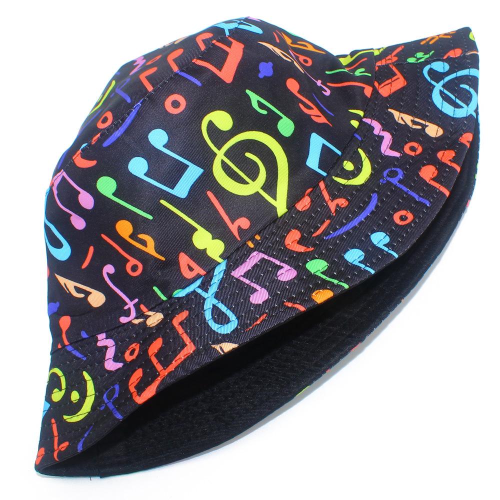 Adorable Musical Note Pattern Fisherman Hat Colorful Graffiti Hip Hop Bucket Hat for Men and Women Outdoor Sun Protection