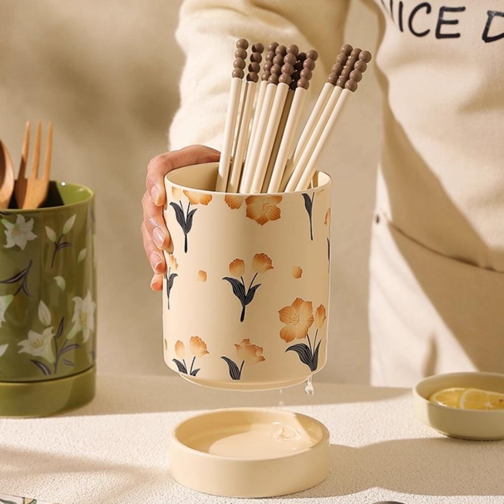 Vintage Ceramic Chopstick Holder Household Chopstick Storage Box with Draining Water Chopstick Spoon Holder Kitchens Accessories
