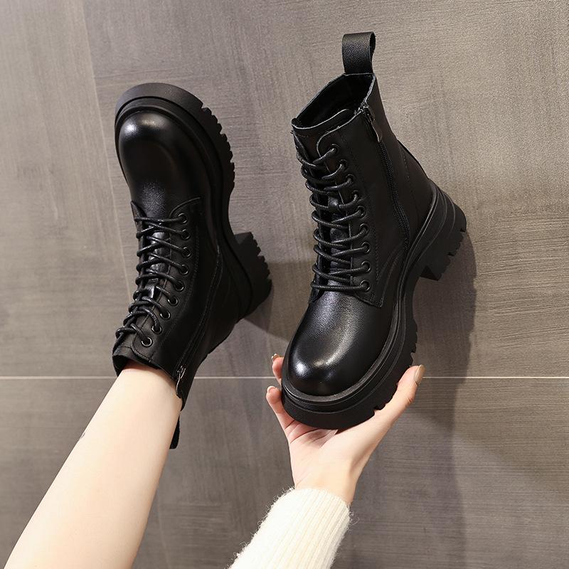 Short Boots for Women 2025 New Style British Fashion Layer Cowhide Autumn and Winter Boots Thick Soled Early Autumn Short Boots