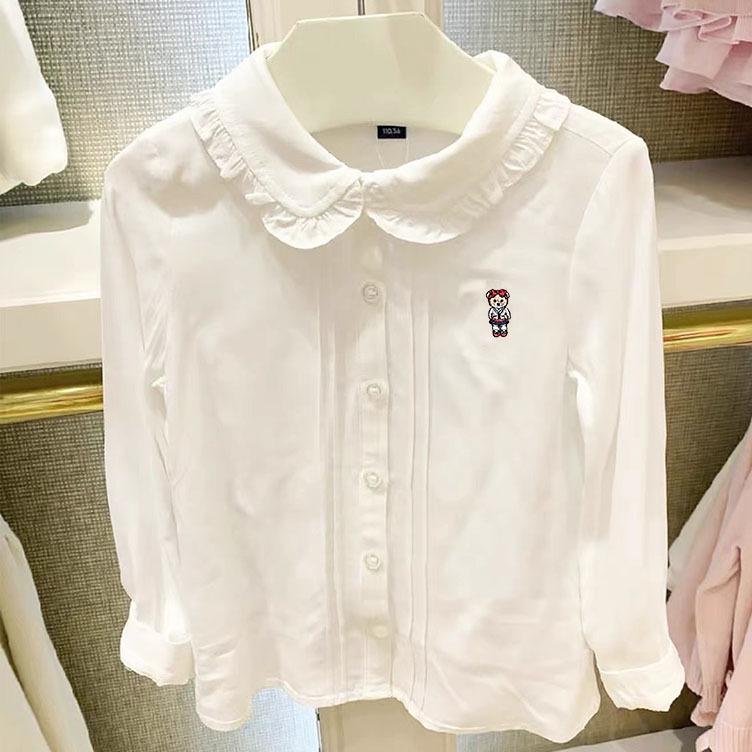 

Girls Peter Pan Collar Embroidered Bear White Shirt, Korean Style, Long Sleeve for Autumn & Summer 150 cm белый