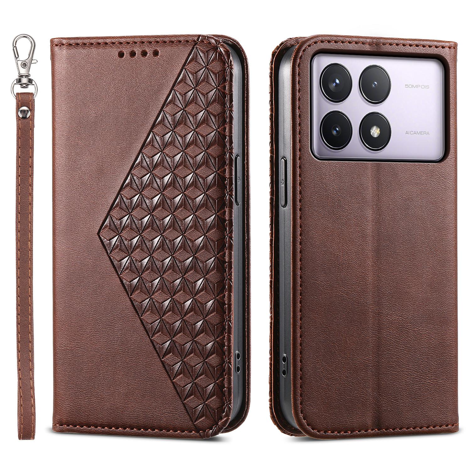 

For Xiaomi Poco F6 Pro 5G/Redmi K70 5G/K70 Pro 5G Wallet Phone Case Calf Texture PU Leather Flip Cover Brown