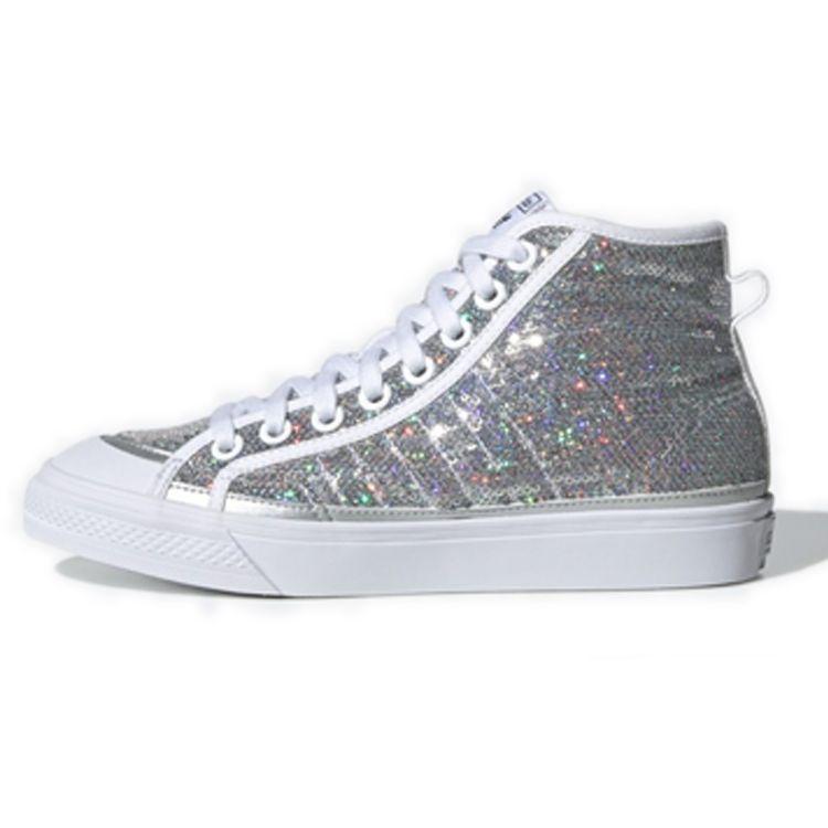 Adidas Originals Nizza Series High Slip Resistant Lightweight Mid Top Skate Shoes Women Sneakers Silver FW9944