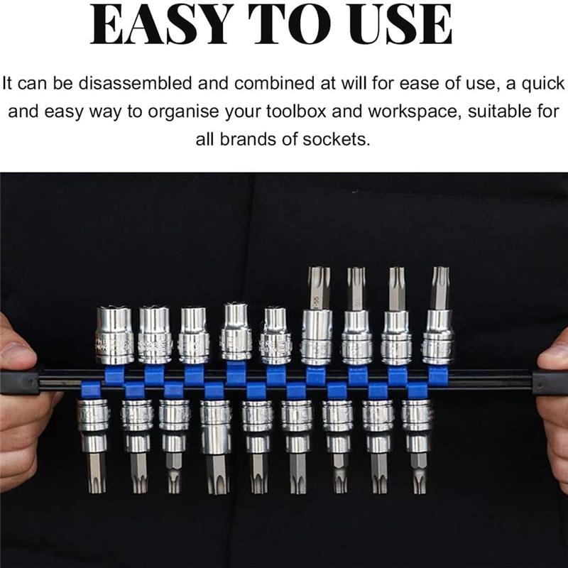 A95I-Premium Quality Double Sided Socket Organizer(3 PCS), 1/2", 3/8", 1/4" ABS Drive Socket Rail Holder Set Kit