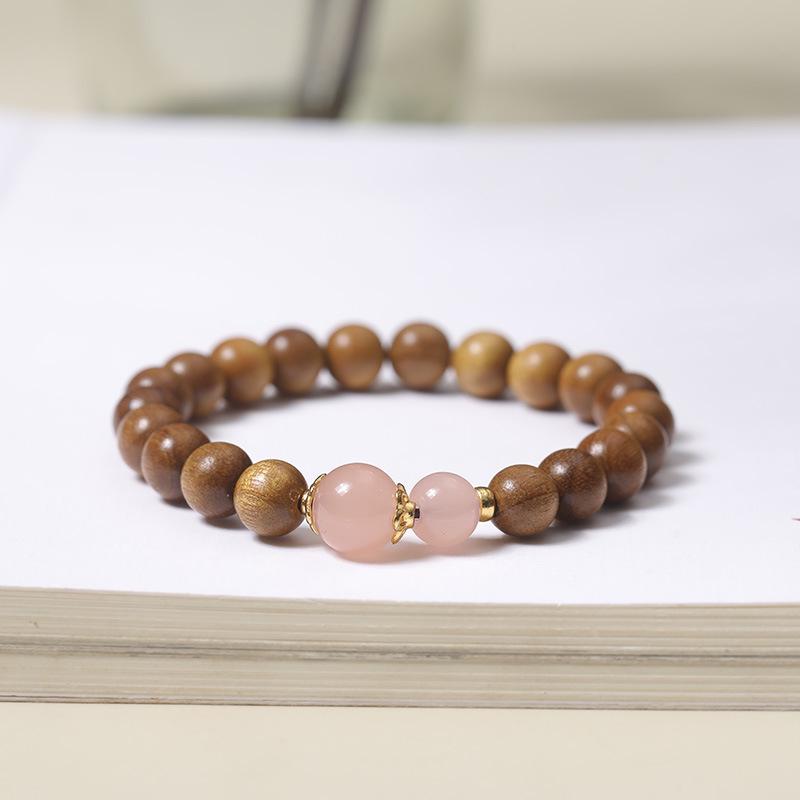 Armband aus goldenem Sandelholzperlen mit Quaste: Unisex Multi-Wrap Rosenkranz im alten chinesischen Stil.