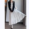 Spring/Summer 2026 White High-Waisted A-Line Pleated Long Umbrella Skirt for Women