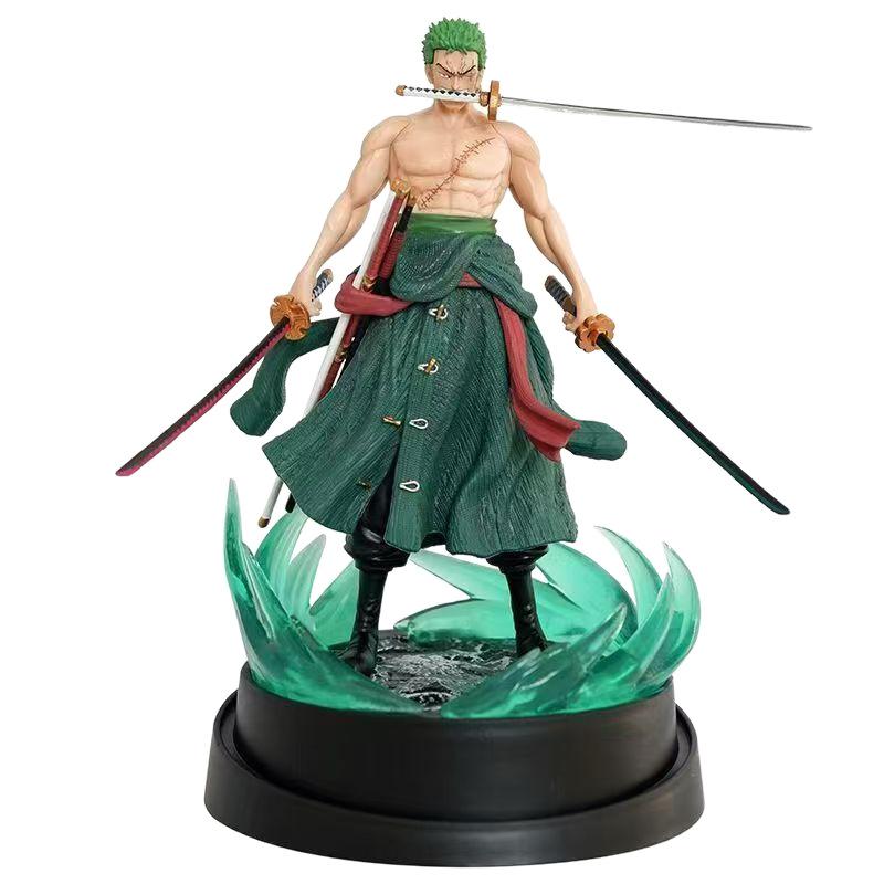 One Piece Roronoa Zoro Three Swords Style Dual Head Sculpture GK Statue 24cm Anime Figure Collectible Model