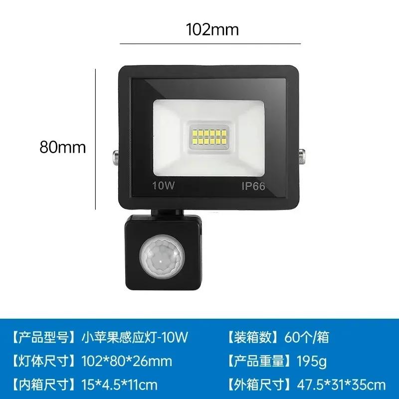 LED Induction Small Apple Floodlight 50W100W White Warm Light Outdoor Waterproof Human Body Infrared Induction PIR Floodlight