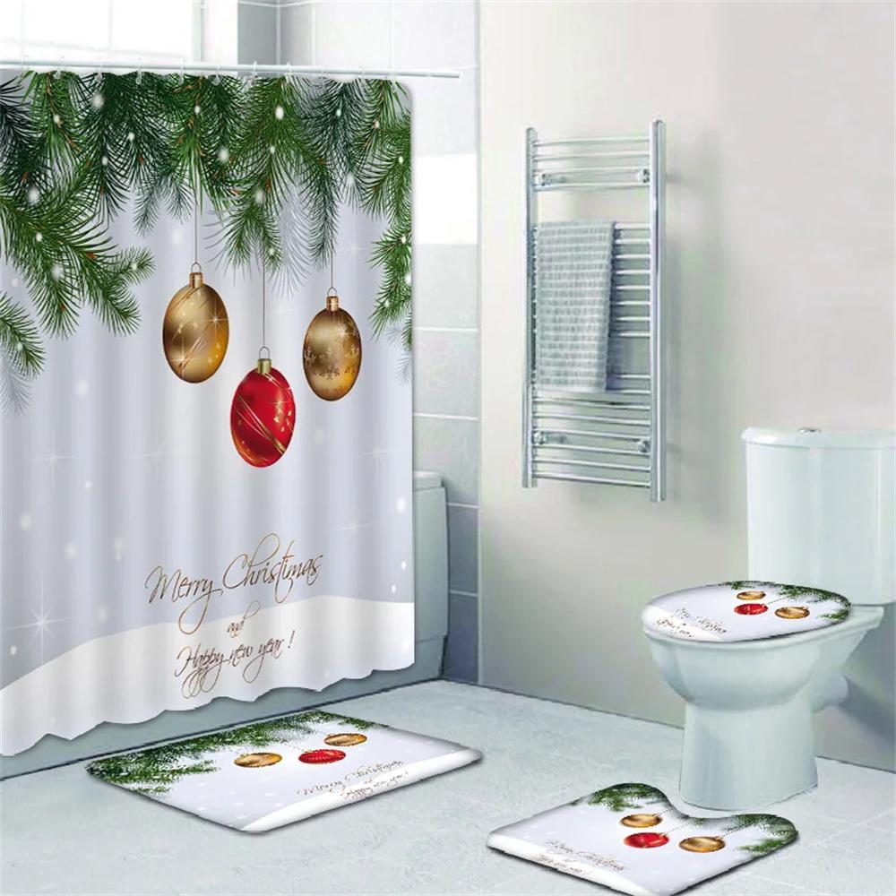 

Merry Christmas Cartoon Shower Curtains Washable Fabric Polyester For Bathtub Art Bathroom Decor Partition With Hooks Waterproof W60H190(CM)-1 Pcs
