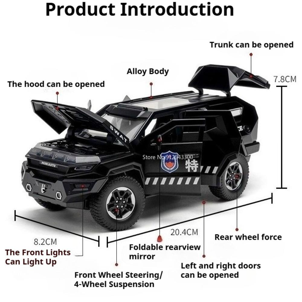1:24 Rezvani Vengeance Sword Toothed Tiger Armored Car Model Toy Pull Back Shock Absorption Vehicle Models Hobby Decoration