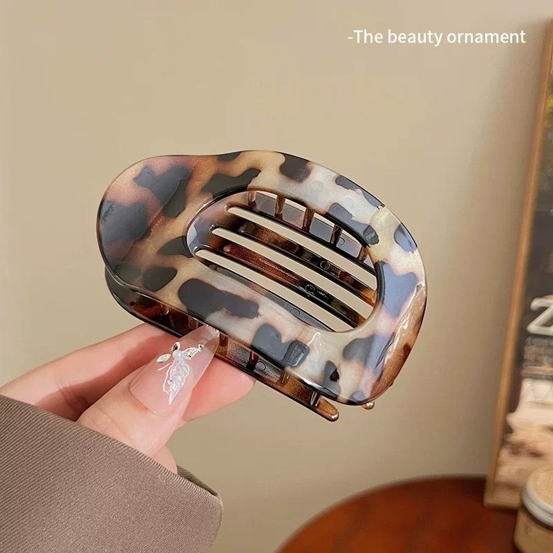 Módní oválná spona do vlasů pro ženy Nový design Leopard Matný Zakřivený Plochý Stylingové sponky Akrylové Ležící Vlasové doplňky