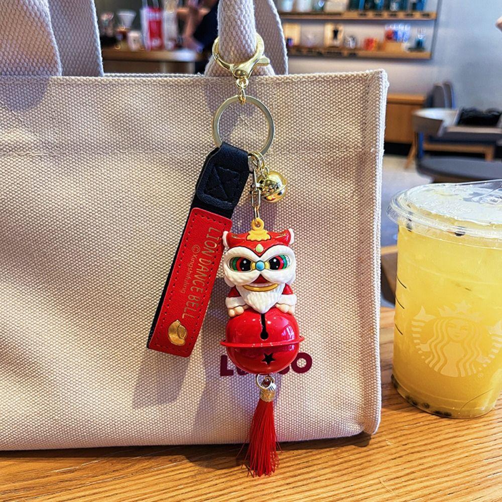 Bell Lion Key Chain Cute Cartoon Bag Hanging Ornament Chinese Style Car Key Ring Backpack Pendant