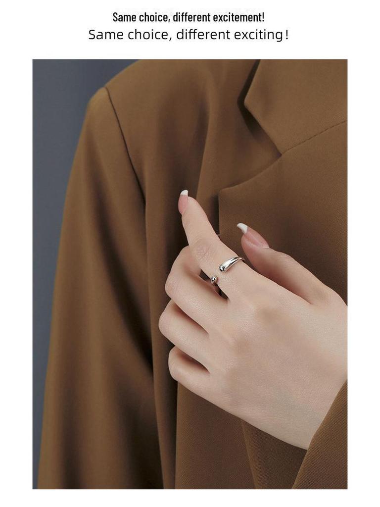 Banyan Tree Korean S925 Silver Water Drop Ring - Simple, Polished, and Elegant Design for Women