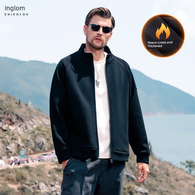 

Autumn and Winter Fleece-Lined Thickened Sweatshirt for Men, Knitted Sports Deconstructed Cardigan Jacket, Spring and Autumn Zipper Stand Collar Coat Black L