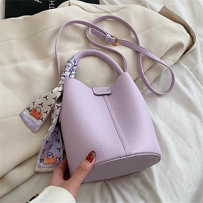 Elegant Bucket Handbag Shoulder Bag with Silk Scarf, Fashiable Faux Leather Tote Crossbody Bags for Women s Daily Party Shopp