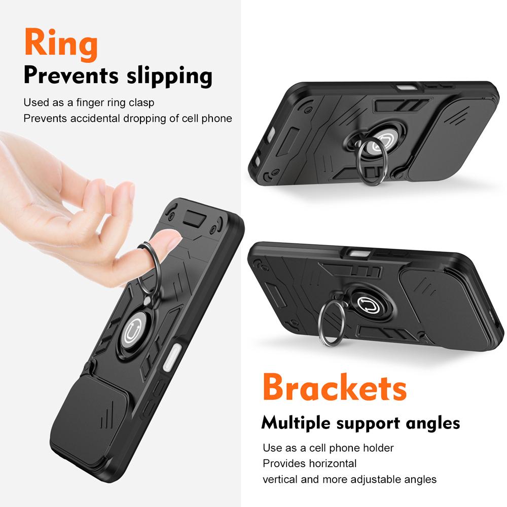KEYSION Shockproof Armor Case for Infinix Hot 60i 5G Silicone+PC Camera Lens Protection Ring Stand Phone Cover for Hot 60i 5G