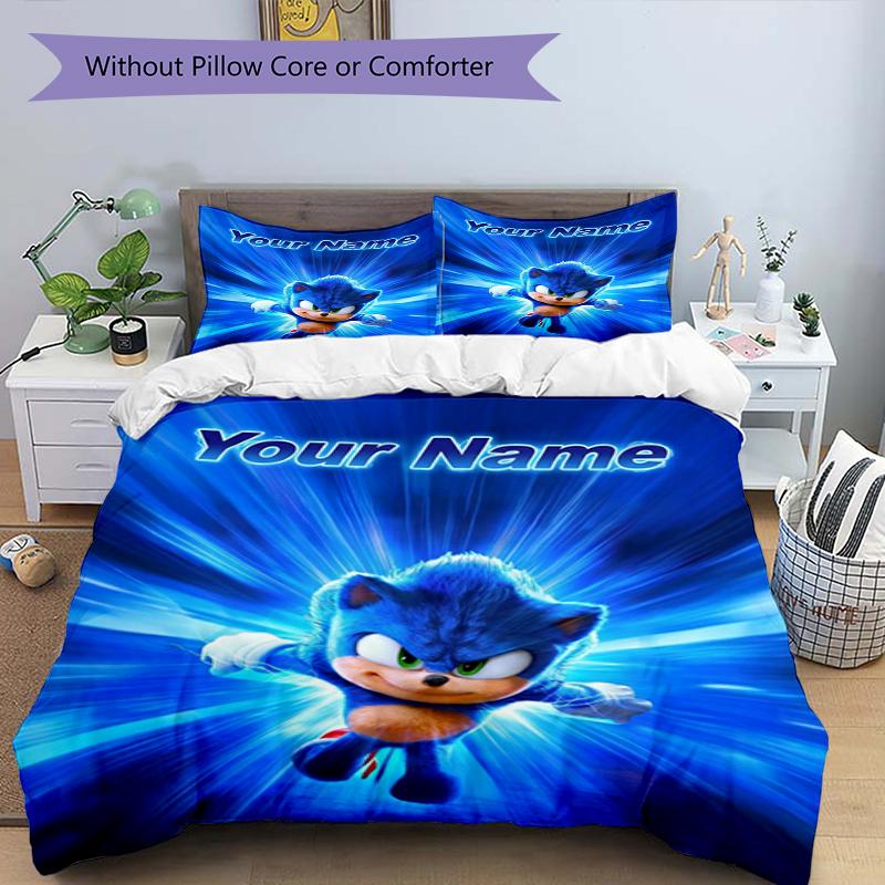 Sonic Custom Name Text Print 1Pc Bedding Set Duvet Cover With Two Pillowcases Soft Bed Linen For Household Bedroom