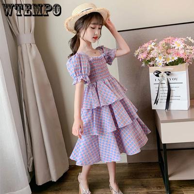 Girls' Dresses Summer Children's Plaid Cake Skirt Little Girl Princess Skirt Suitable for Middle and Older Children