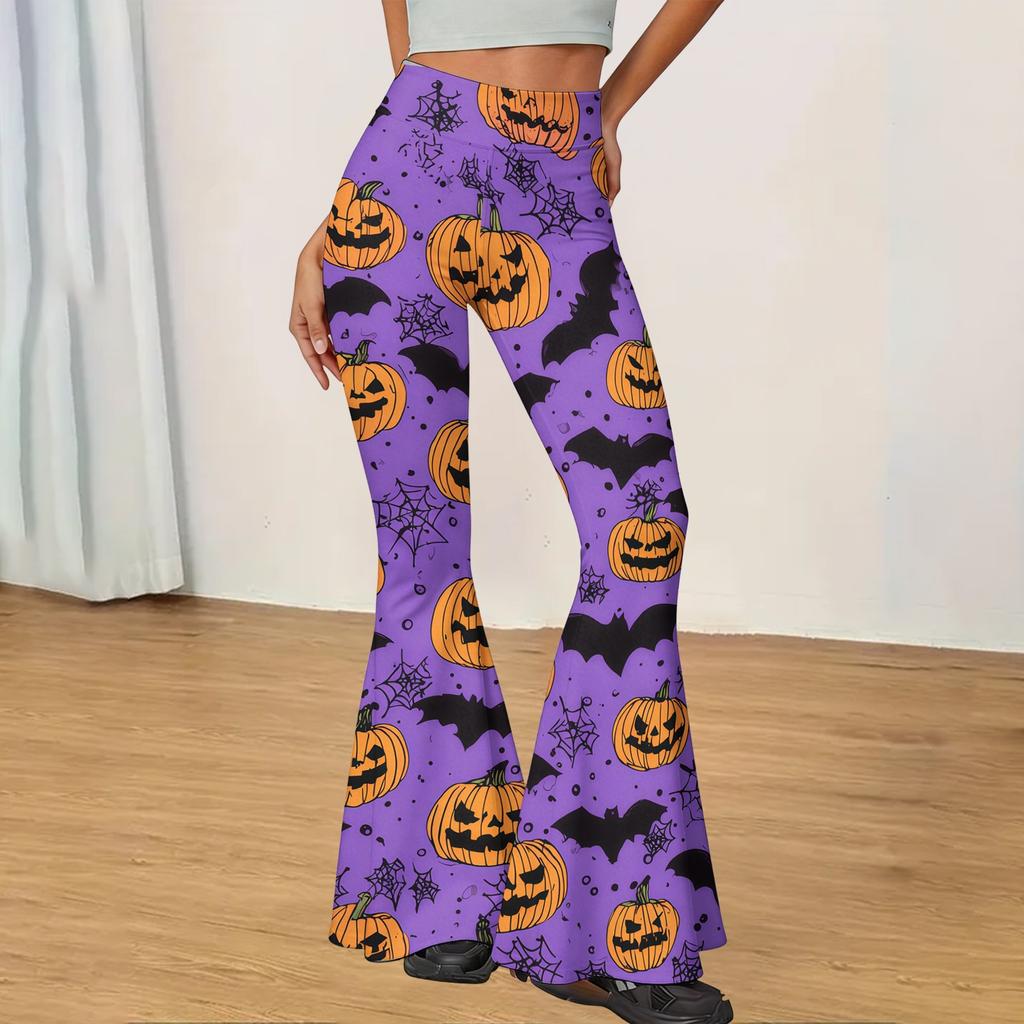Women's Casual Halloween Print Flared Yoga Pants High Waist Stretchy Fit Comfortable Soft Fabric Design