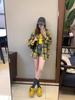 2024 Autumn Women's Versatile Egg Yellow Checkered Patchwork Long Sleeve Jacket