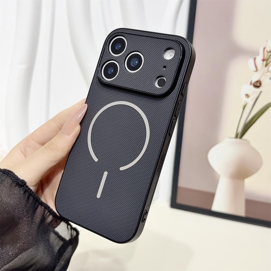 Luxury Tech Pattern Leather Slim Magnetic Case for iPhone 17 Pro Max 12 13 14 15 16 17 Pro 17 Air Wireless Charging Cover Funda