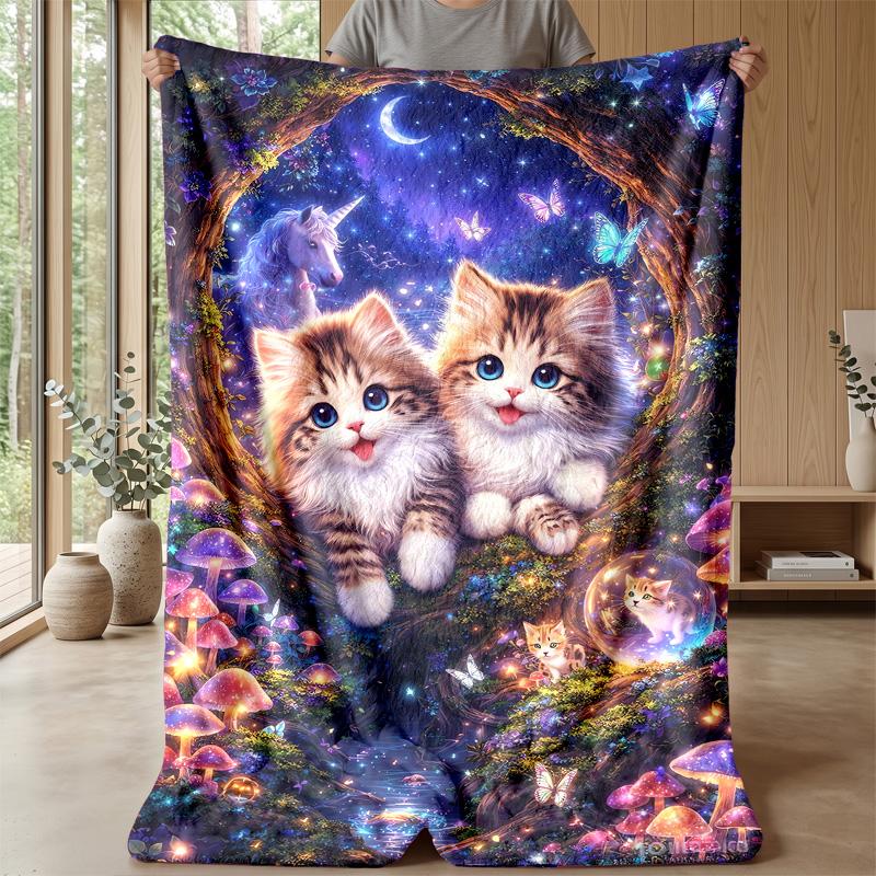 Magical Cat Sorcerer Theme blanket Lightweight Warm Flannel Blanket Decorative Throw Blanket for Home Decoration