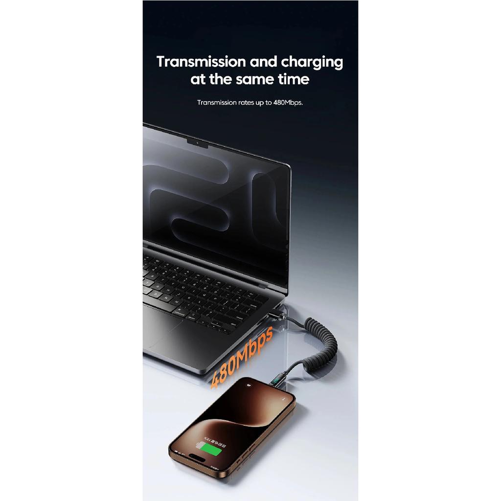 1M/2M 120W Spring Retractable USB A/C Type C To Type C Fast Charging Cable LED Digital Display DATA 480Mbps For Iphone15 16 Sams