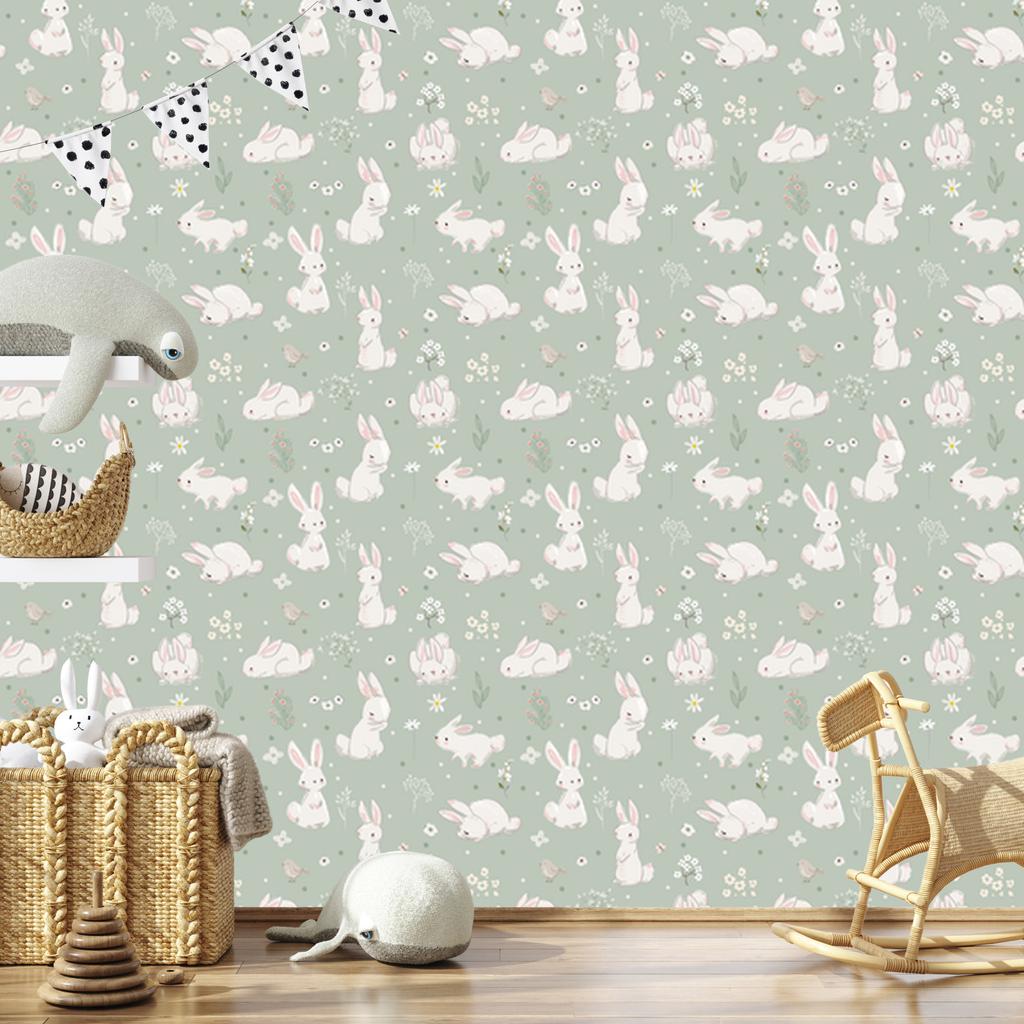 Bunny Flowers Wallpaper Fairy Tale Decoration for Living Room and Bedroom 50x1000