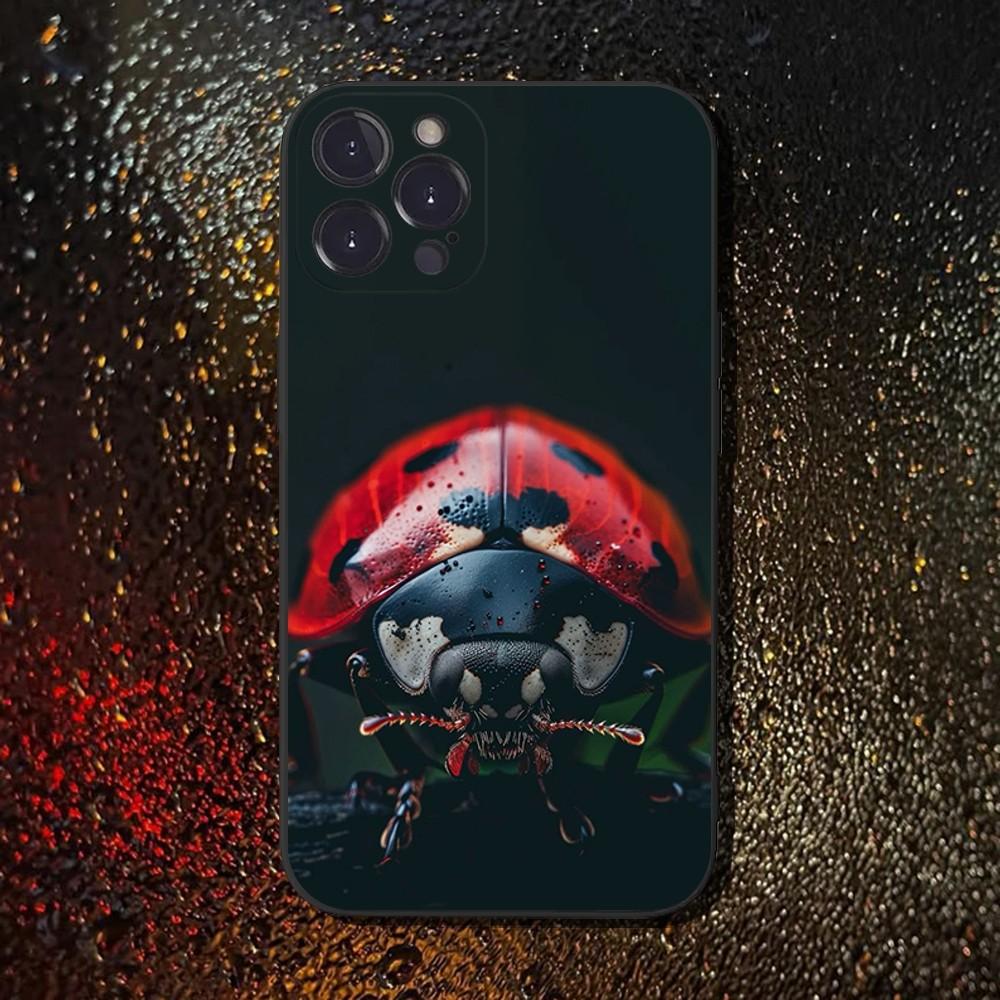 Ladybug Insect Red Black Phone Case For iPhone 16,15,14,13,12,11 Plus,Pro Max,XS,X,XR,SE,Mini,8,7,Soft Silicone Black Cover