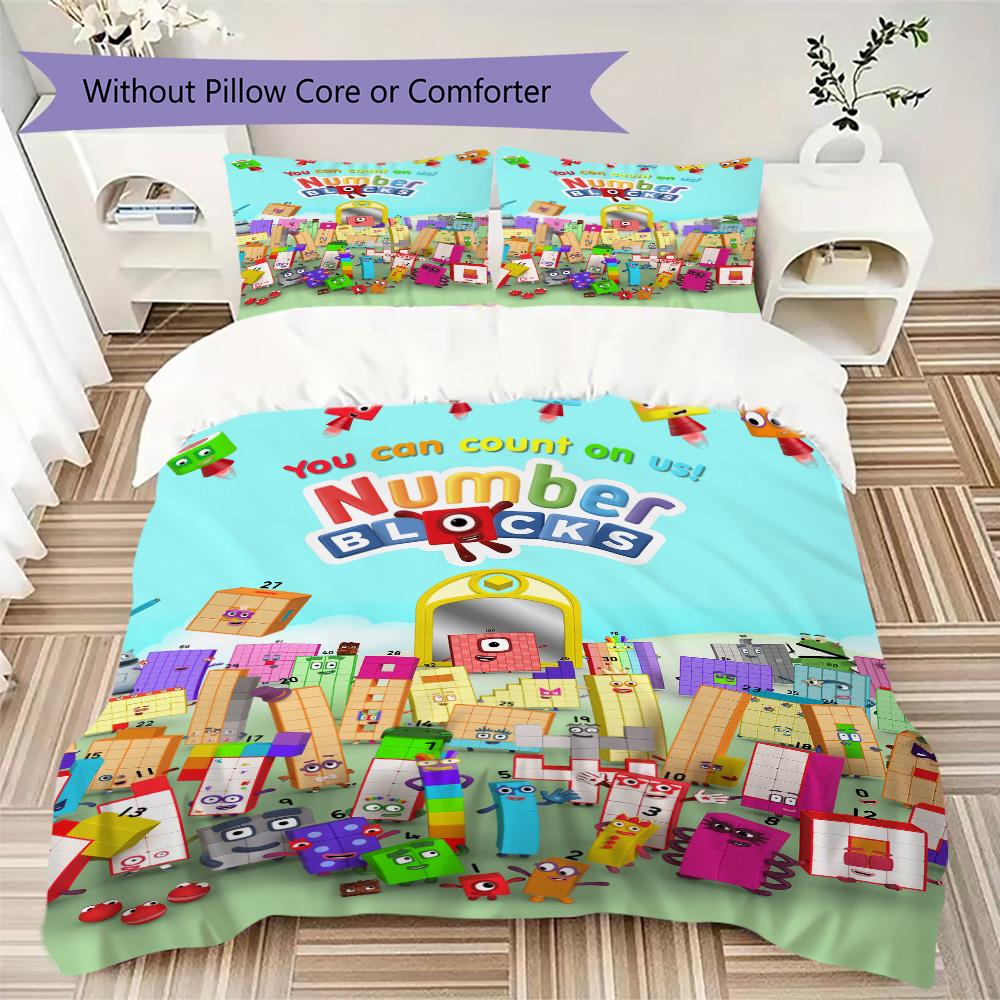 Biancheria da letto con motivo del cartone animato Numberblocks, Set piumone Copripiumone Federa Regalo di Compleanno per la Casa (1*copripiumino+2*federe,senza imbottitura)XSJT0917482