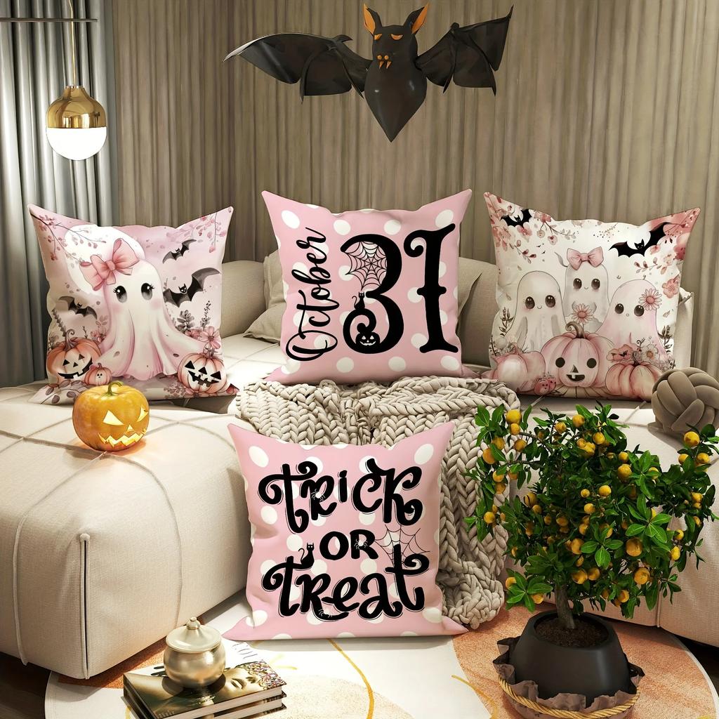 Halloween Decorative Pillowcases Ghost Pumpkin Spider Web Bat Trick Or Treat Pillowcase Bedroom Living Room Sofa Cushion Cover