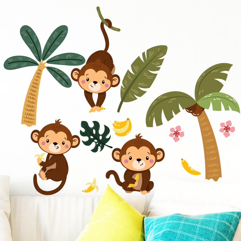 Forest Cartoon Animal Tree Monkey Stickers Bedroom Living Room Home Decor Wall Stickers