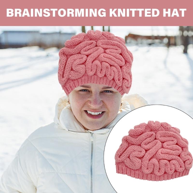 Lovely Cerebrum Beanies Hat Windproof Skull Hat Female Thick Warm Hat Outdoor Hat Cold Weather Beanies for Adult