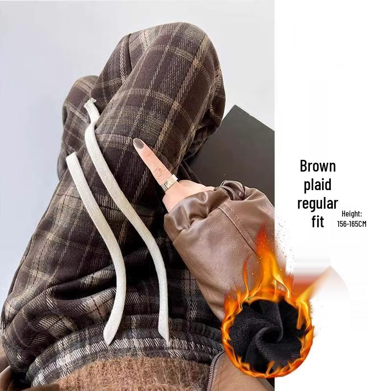 

Женские ретро шерстяные цветные брюки в клетку из флиса - Маленький размер 145-150, Осенне-зимние повседневные хлопковые брюки с широкими штанинами S (80-95 lbs)