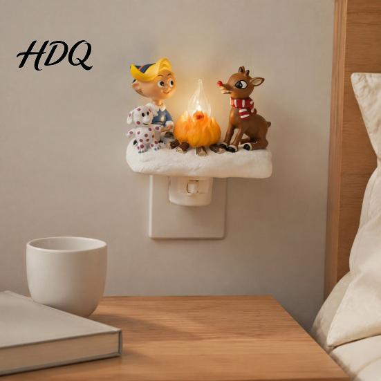 Warm Twinkling Christmas Decor Night Light Santa Claus Grandma Bonfire Resin LED Lamp Room Accents