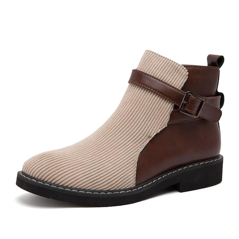 

Men Vintage Short Boots 2026 Autumn Winter New Height Increase Fashion Buckle Strap Leather Shoes Outdoor Non Slip Casual Shoes 38 хаки