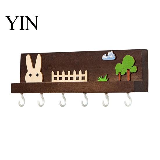Wall Storage for Keys Mounted Wooden Key Holder, 5 Hooks Shelf, Dual Adhesive Entryway Hook Installation Options Organizer Kitchen And Living