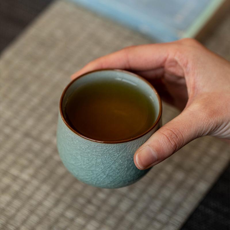 Ceramic ice flower master cup Kung Fu teacup tea bowl opening can raise Ru kiln large tea cup tea cup tea set