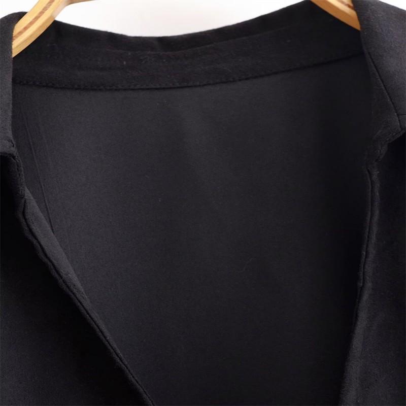 Womens Solid Color Long Sleeve Shirt With Tie Front Velvet-Effect Loose Fit Blouse Office Casual Wear