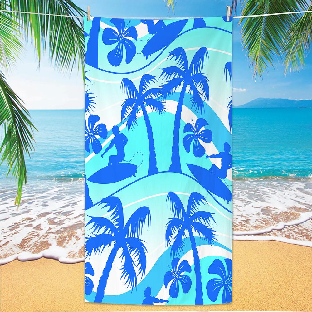 Cyan Blue Wave Plumeria Coconut Palm Print Beach Towel Soft Absorbent For Girls Beach Vacation Pool Daily Use