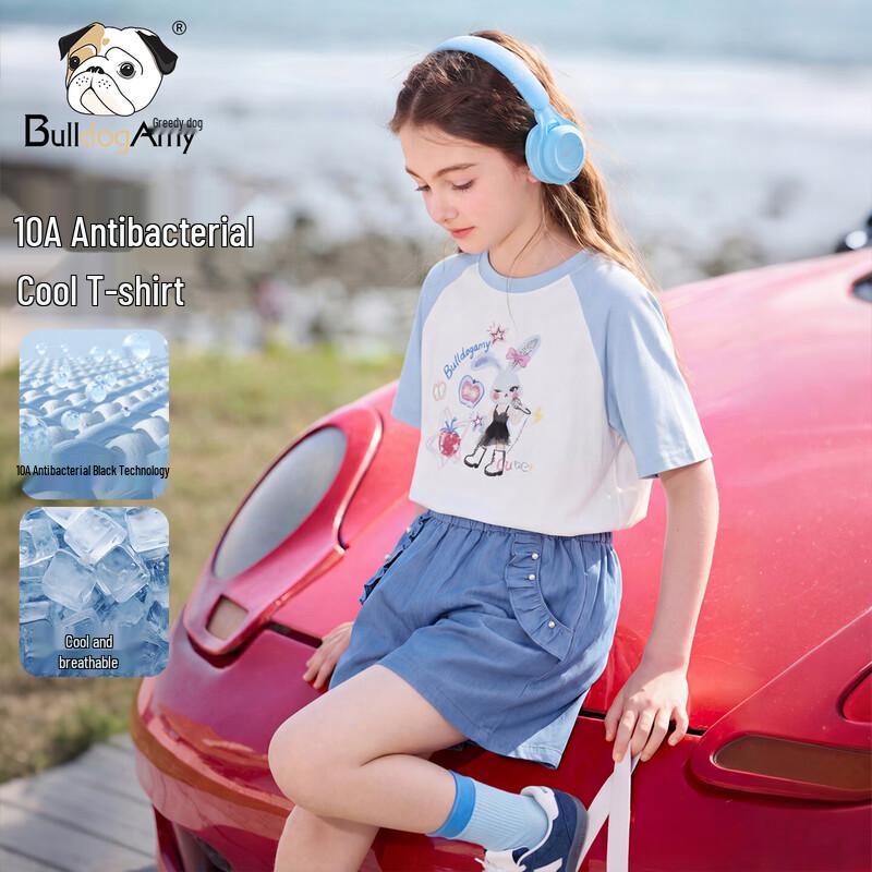 

CHANZUIGOU Girls Anti-bacterial Cooling Sweet Rabbit Print T-Shirt 130 cm