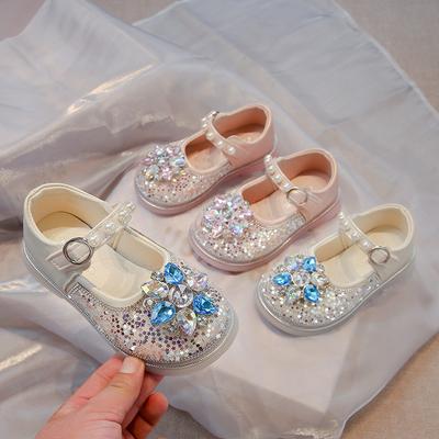 Skórzane buty dla małej dziewczynki Wiosna Jesień Luksusowe cyrkonie Dziecięce baleriny Modne cekiny Dziecięce codzienne buty Księżniczki Baletki